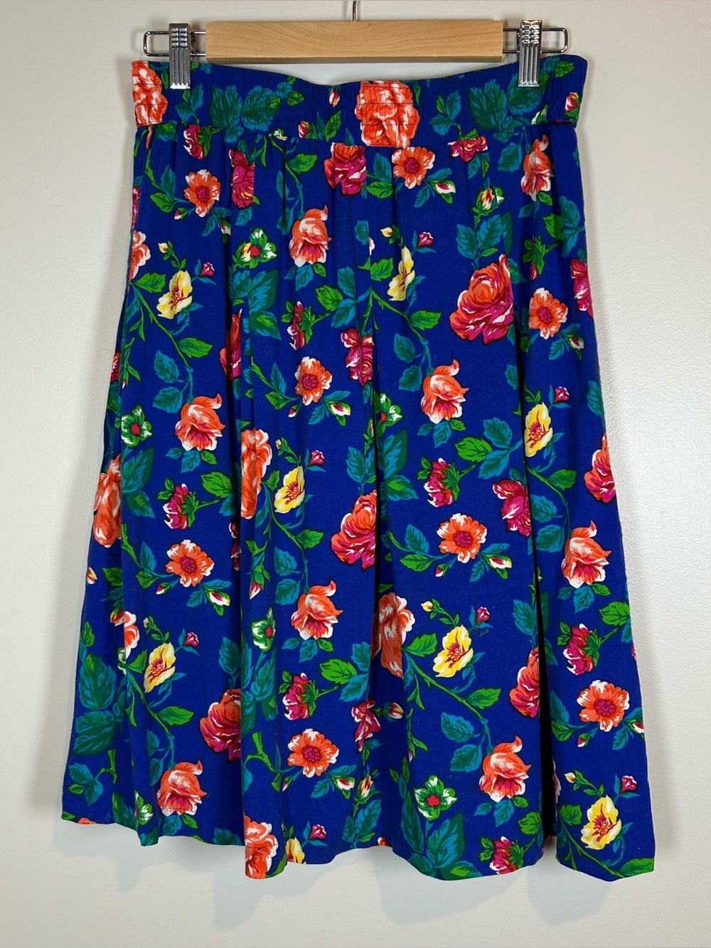 Vintage Blue Colorful Floral Medium Knee Length Panel Skirt